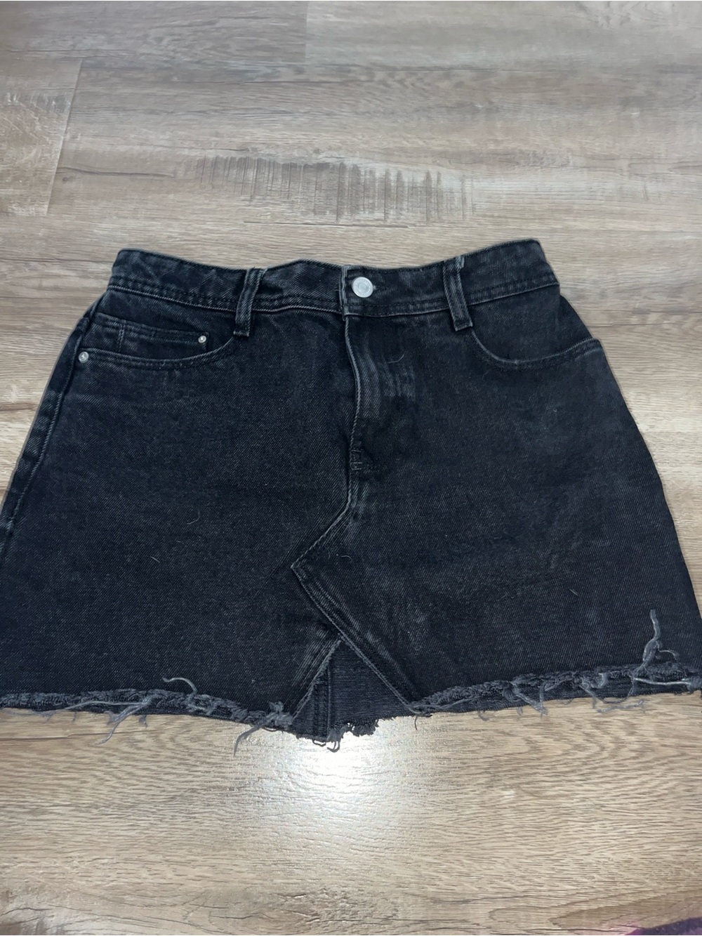 Zara Black High-Rise Asymmetrical Denim Mini Skirt